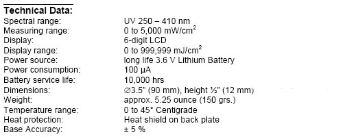 UV-int150 Standard Misuratore di Energia UV